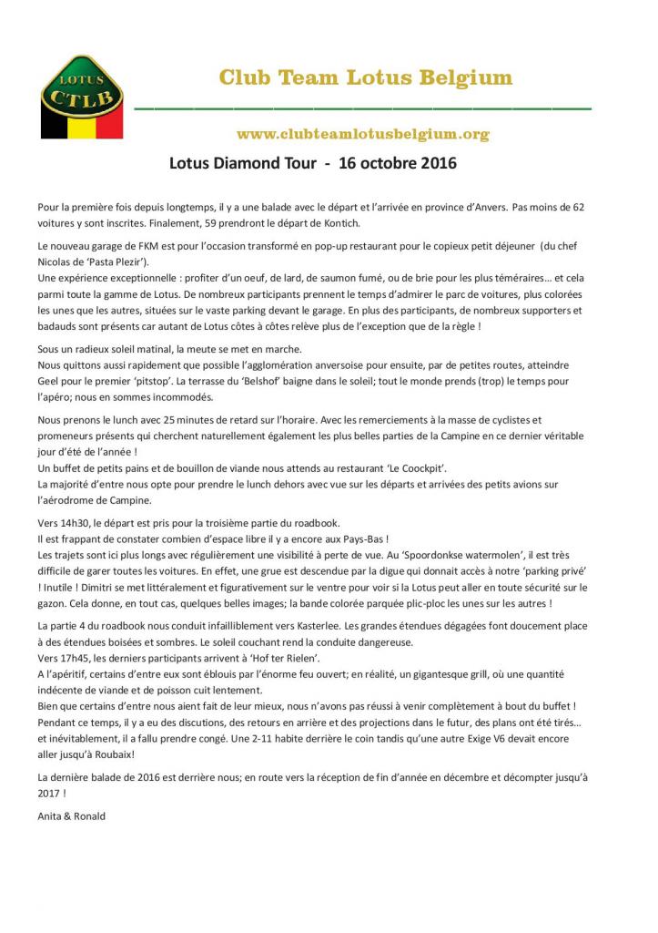 Résumé Lotus Diamond Tour