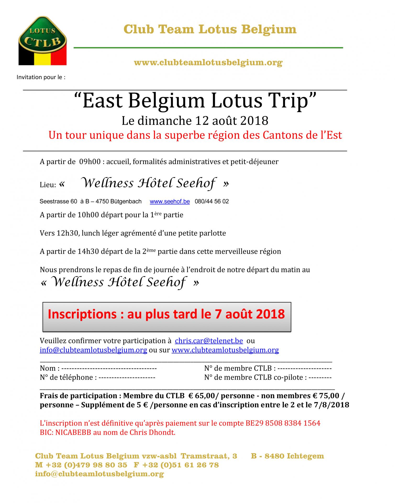 Invitation east belgium lotus trip 2018