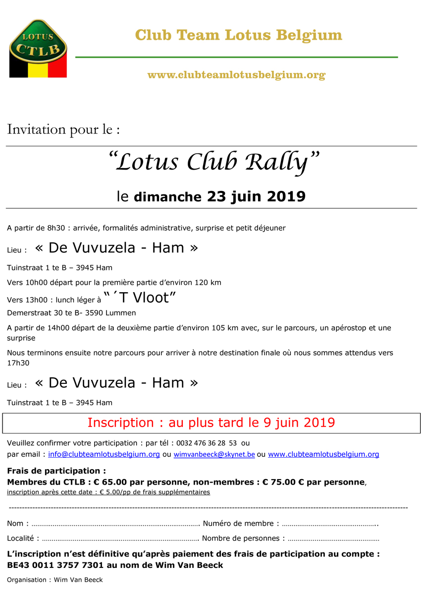 Invitation lotus club rally