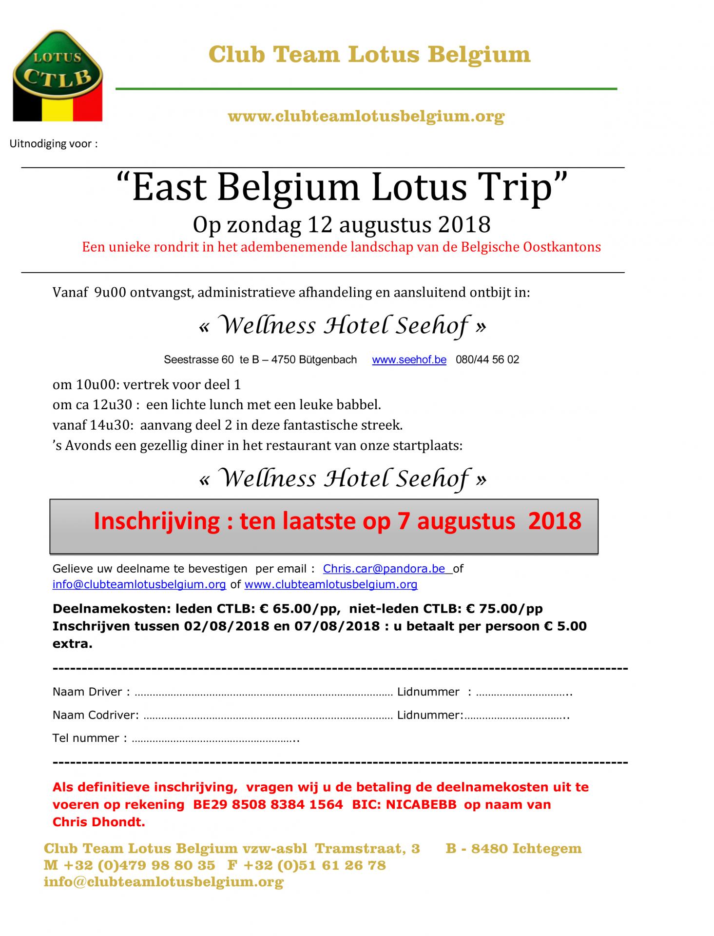 Uitnodiging east belgium lotus trip 2018