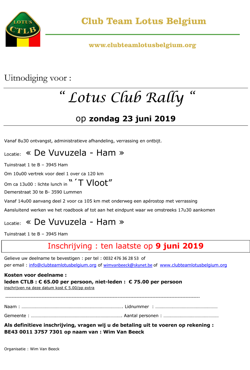 Uitnodiging lotus club rally