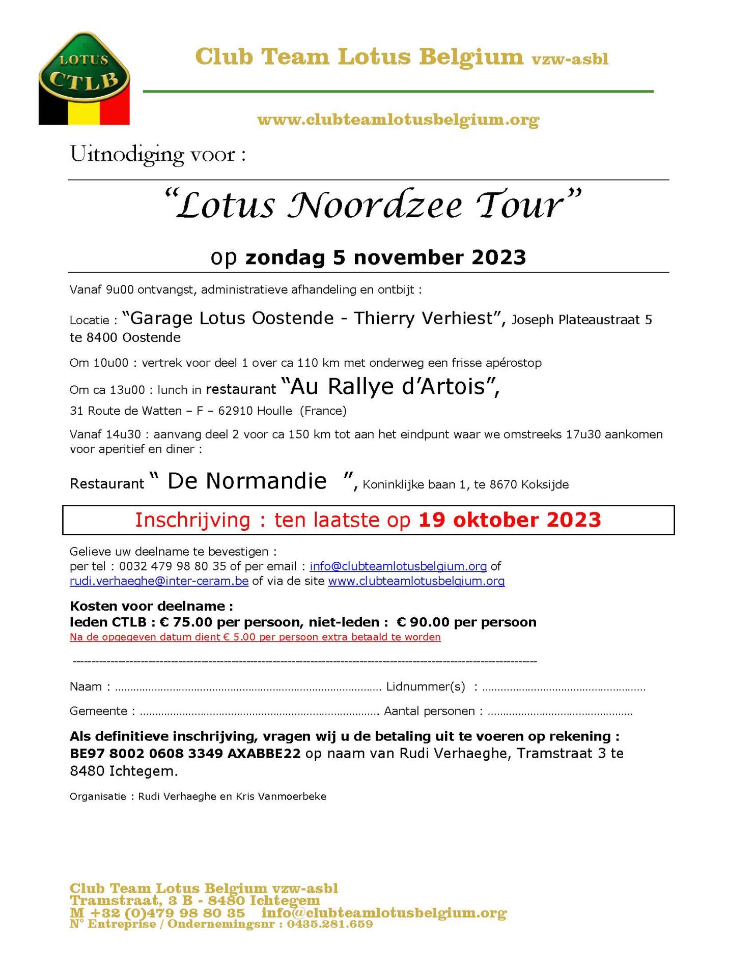 Uitnodiging lotus noordzee tour 2023