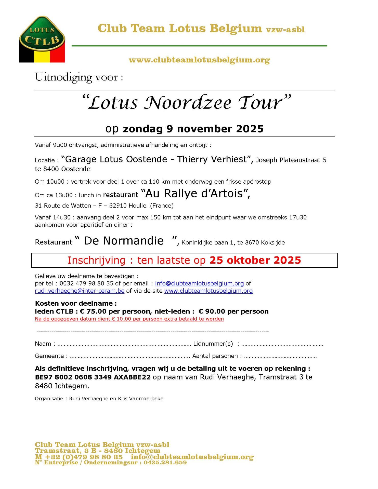 Uitnodiging lotus noordzee tour 2025