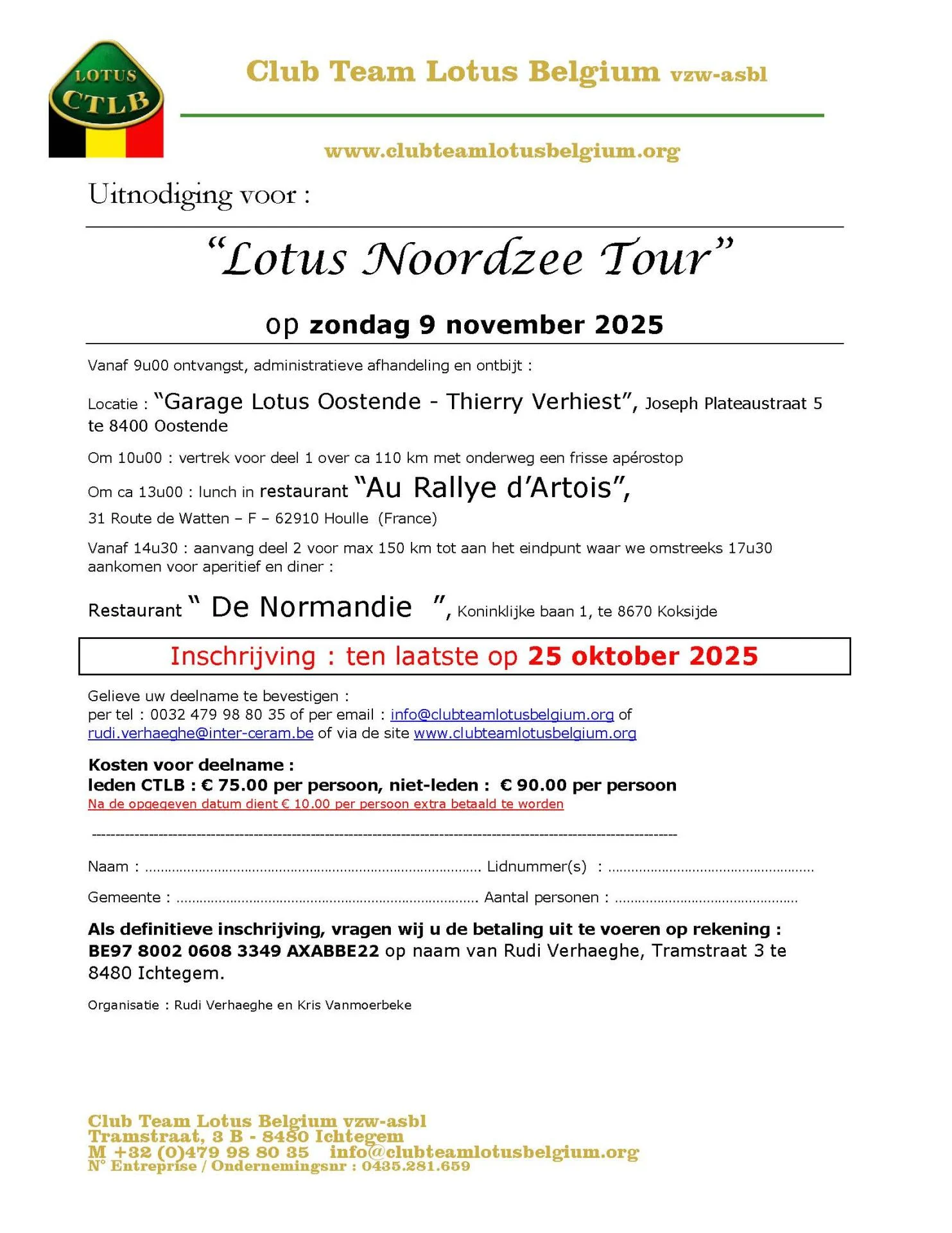 Uitnodiging lotus noordzee tour 2025